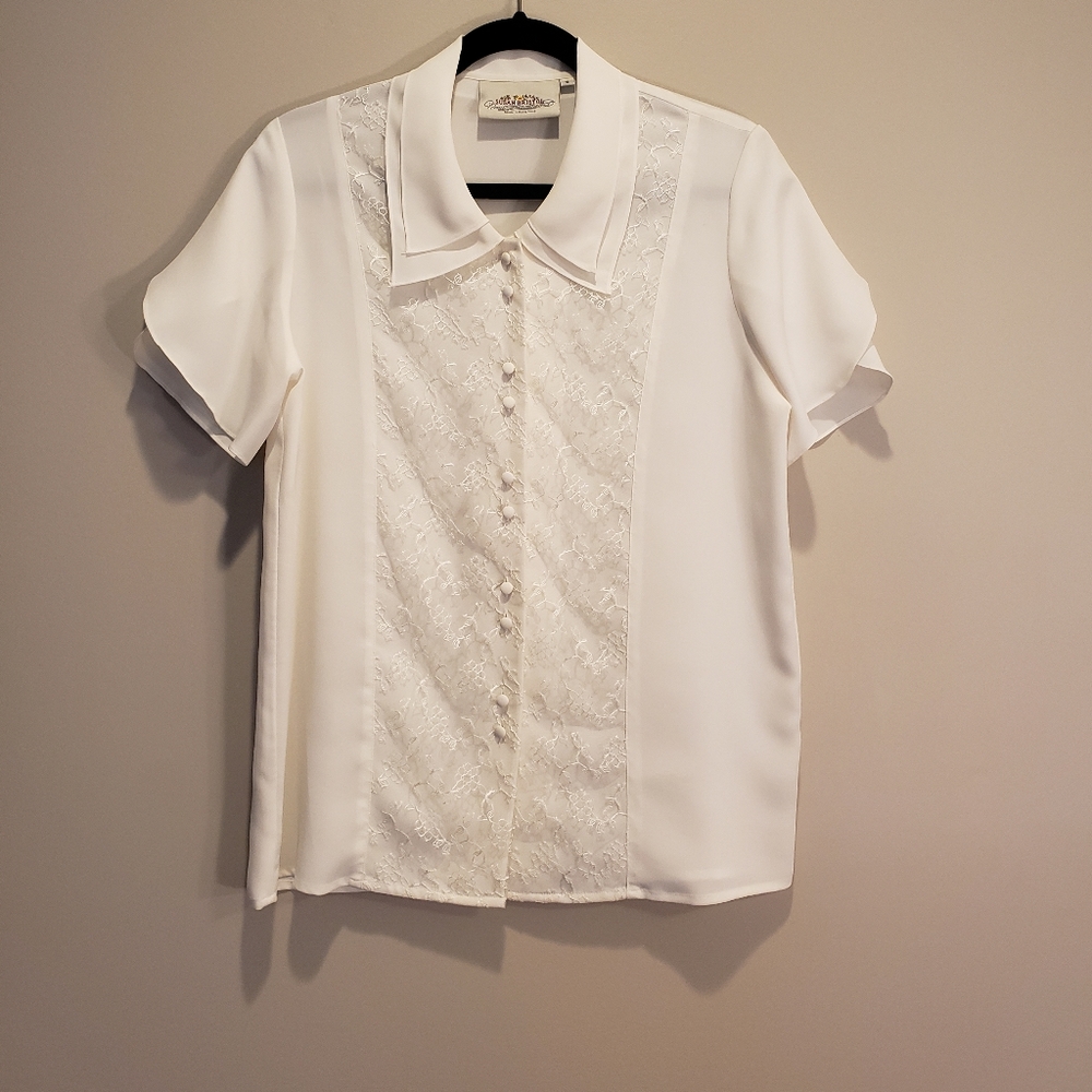 Vintage Susan Bristol ivory button down blouse. size 8